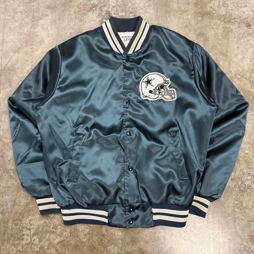Vintage 90s Locker Line Dallas Cowboys Blue Satin Jacket Size M
